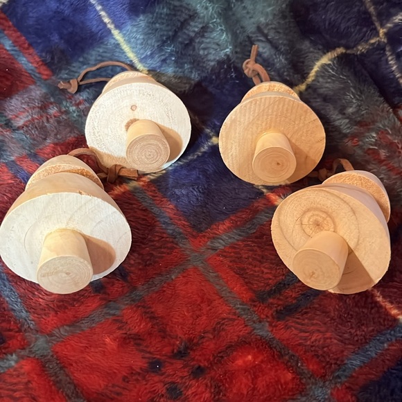 Wooden Tree Ornaments with Leather Ties set of 4 - Picture 3 of 5